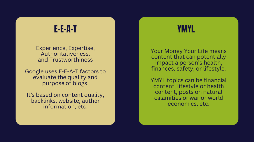 Definition and description of E-E-A-T and YMYL