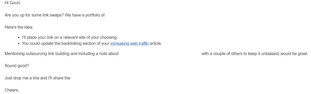 Example of Cold Email for Backlink building